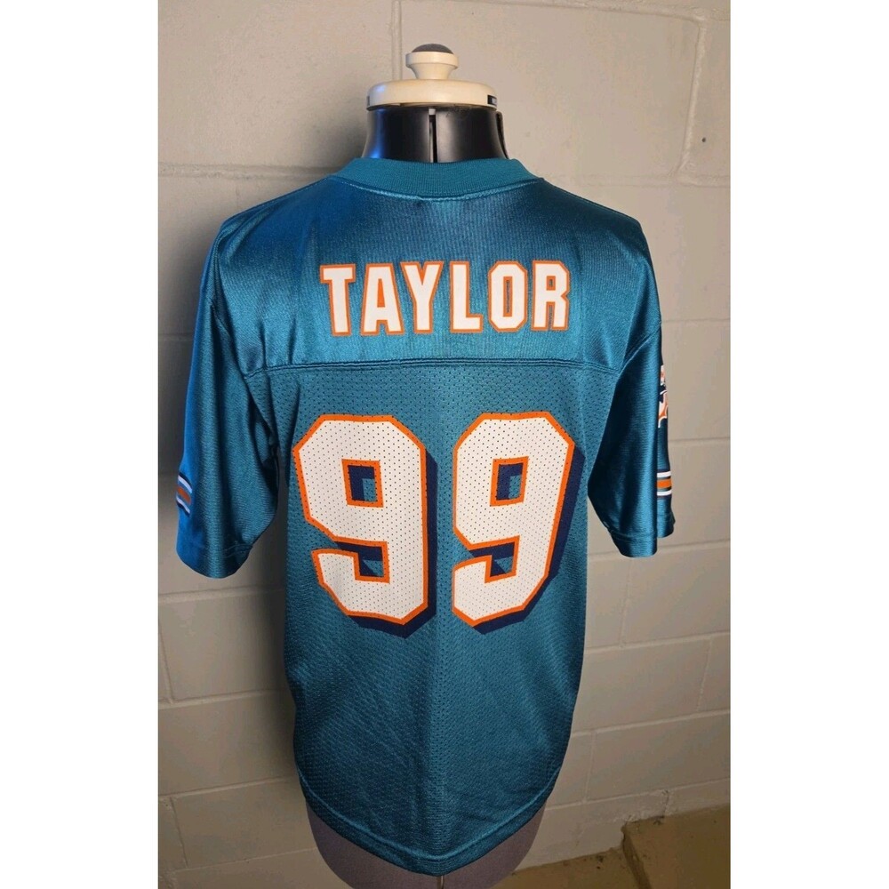 Vintage Reebok Jason Taylor 99 Miami Dolphins Youth L 14 16 Aqua Jersey EUC